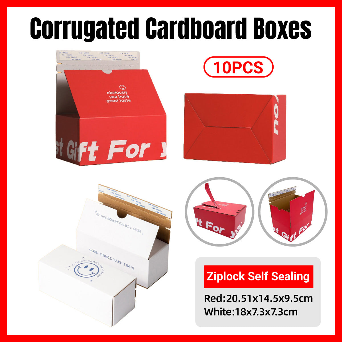 10 Pcs Corrugated Cardboard Boxes with Zipper Closure