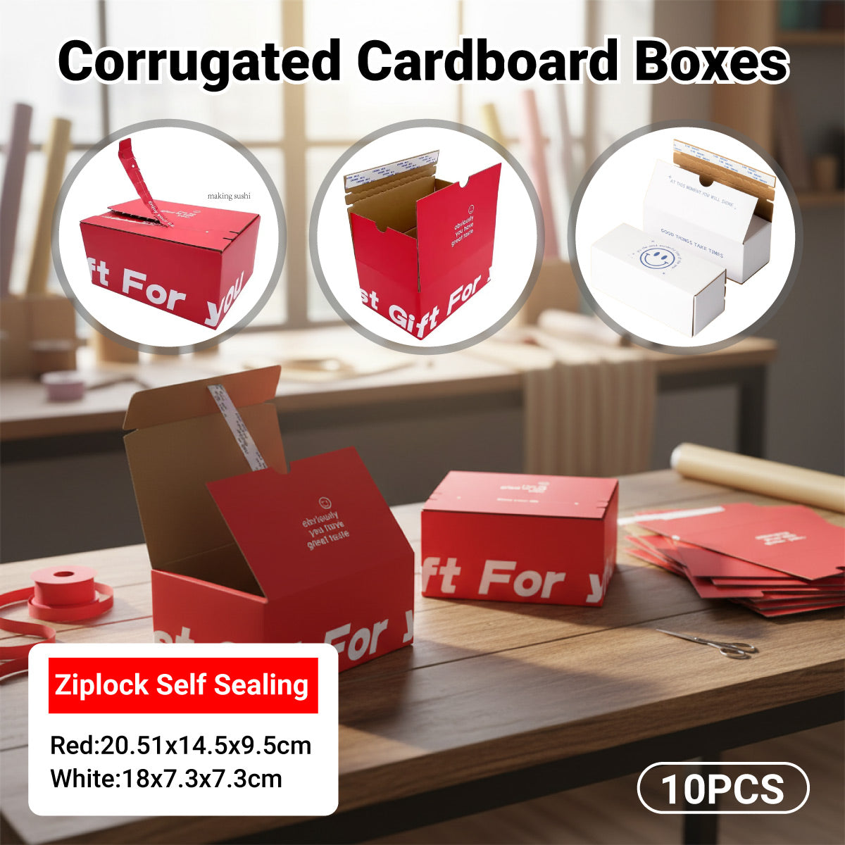 10 Pcs Corrugated Cardboard Boxes with Zipper Closure