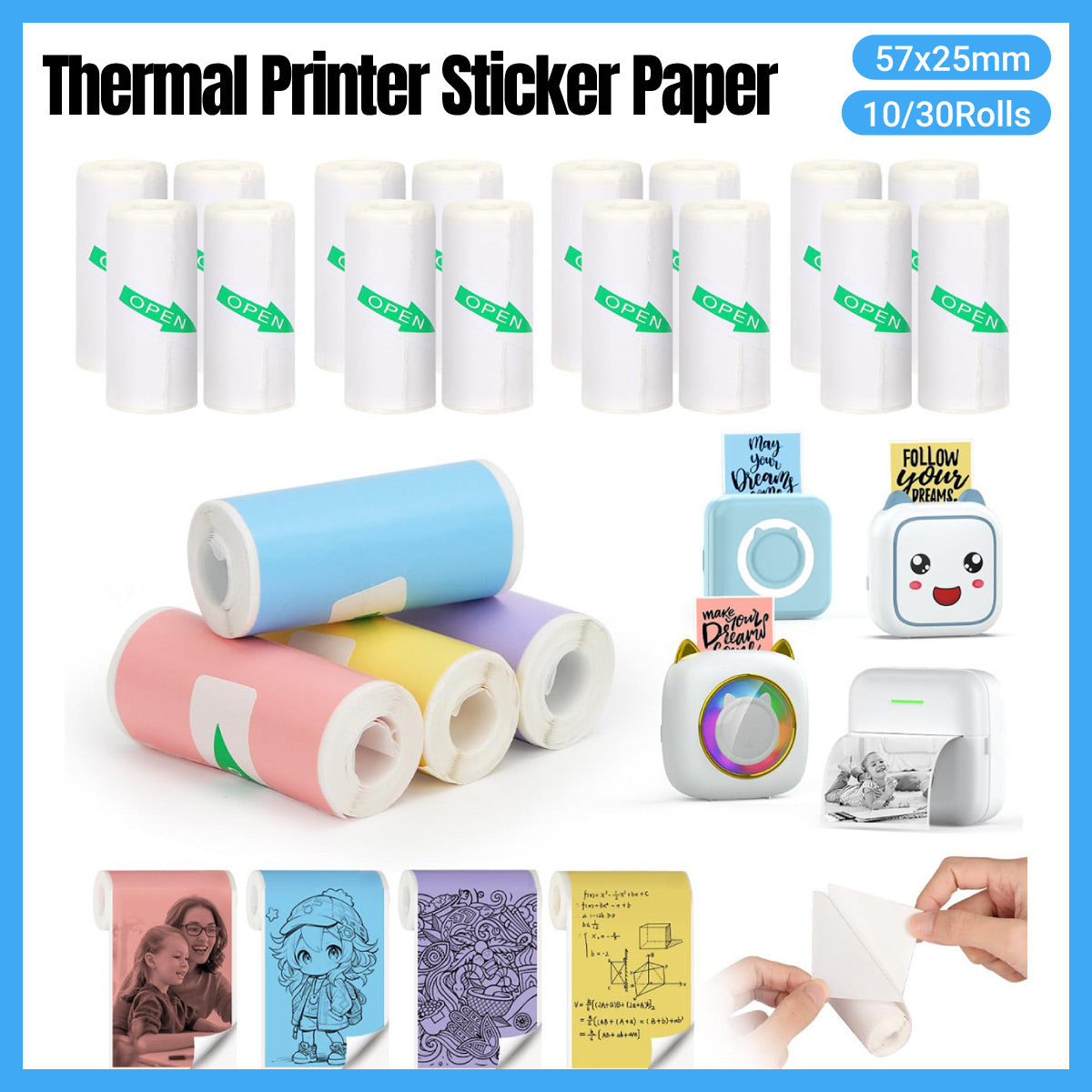 10-30 Rolls Thermal Sticker Paper Labels 57mm