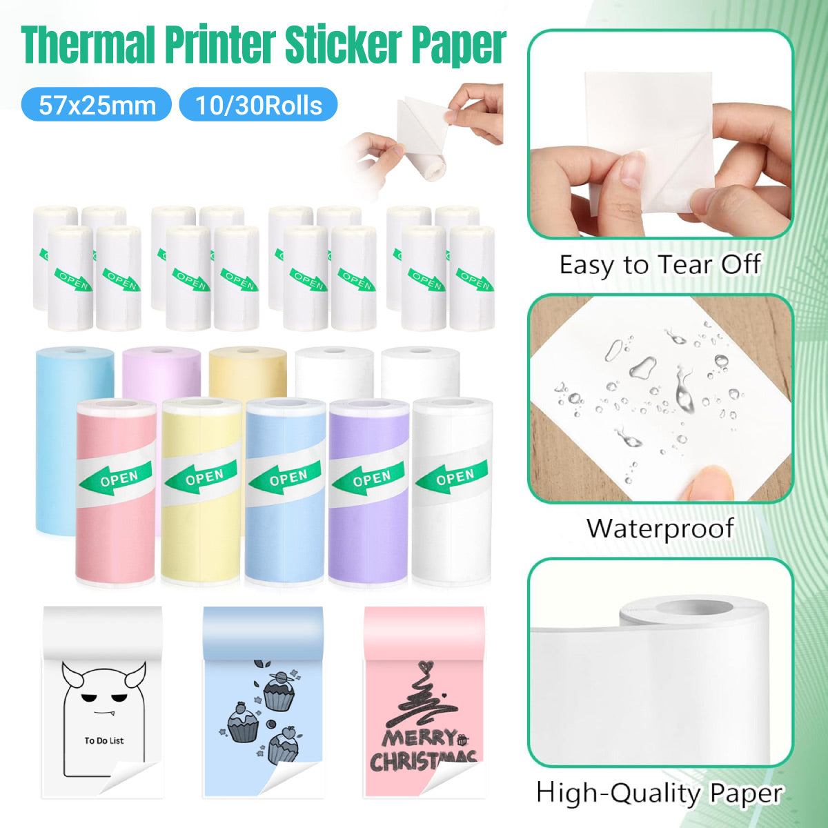 10-30 Rolls Thermal Sticker Paper Labels 57mm