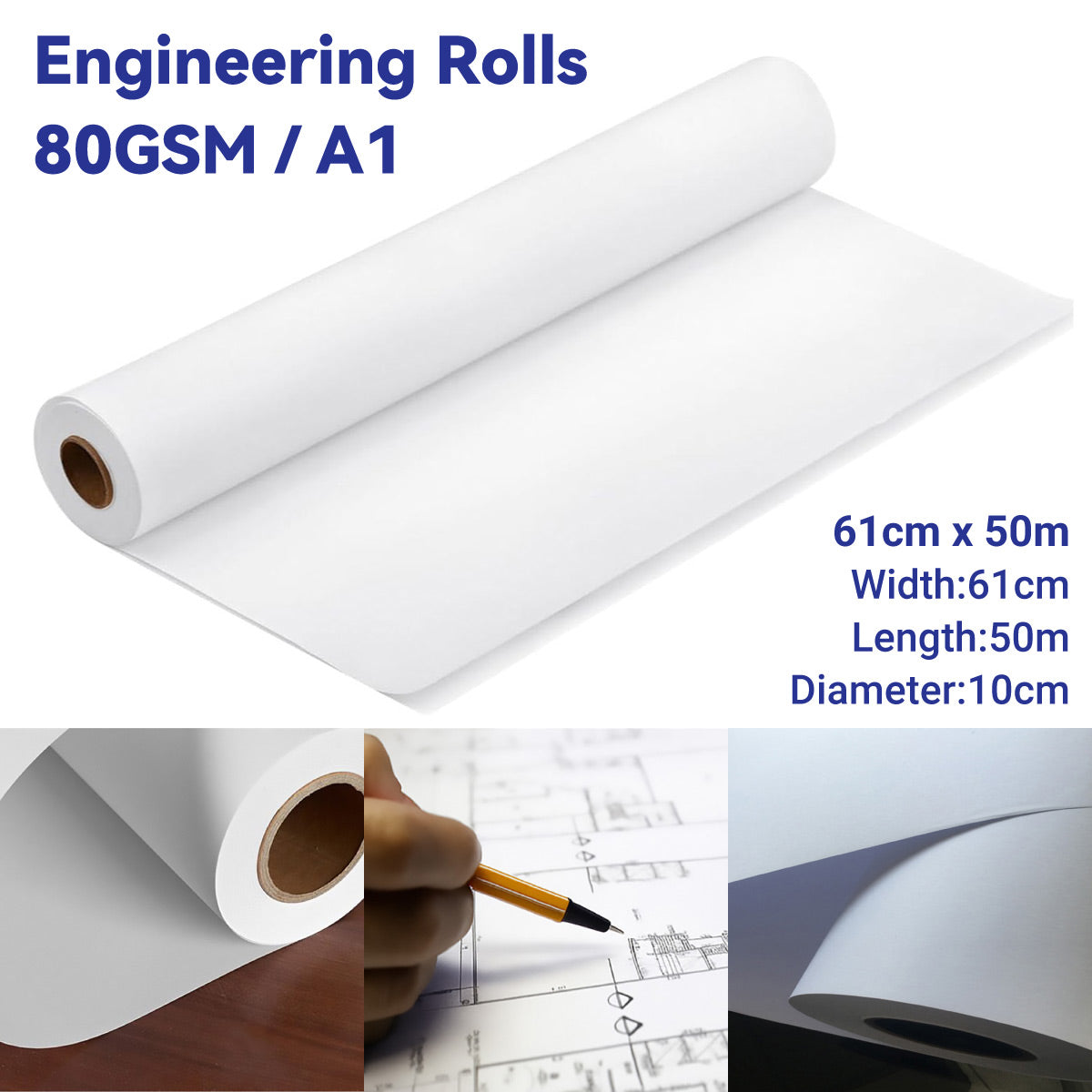 A1 Engineering Drawing Paper Roll 61cm 50m 80gsm