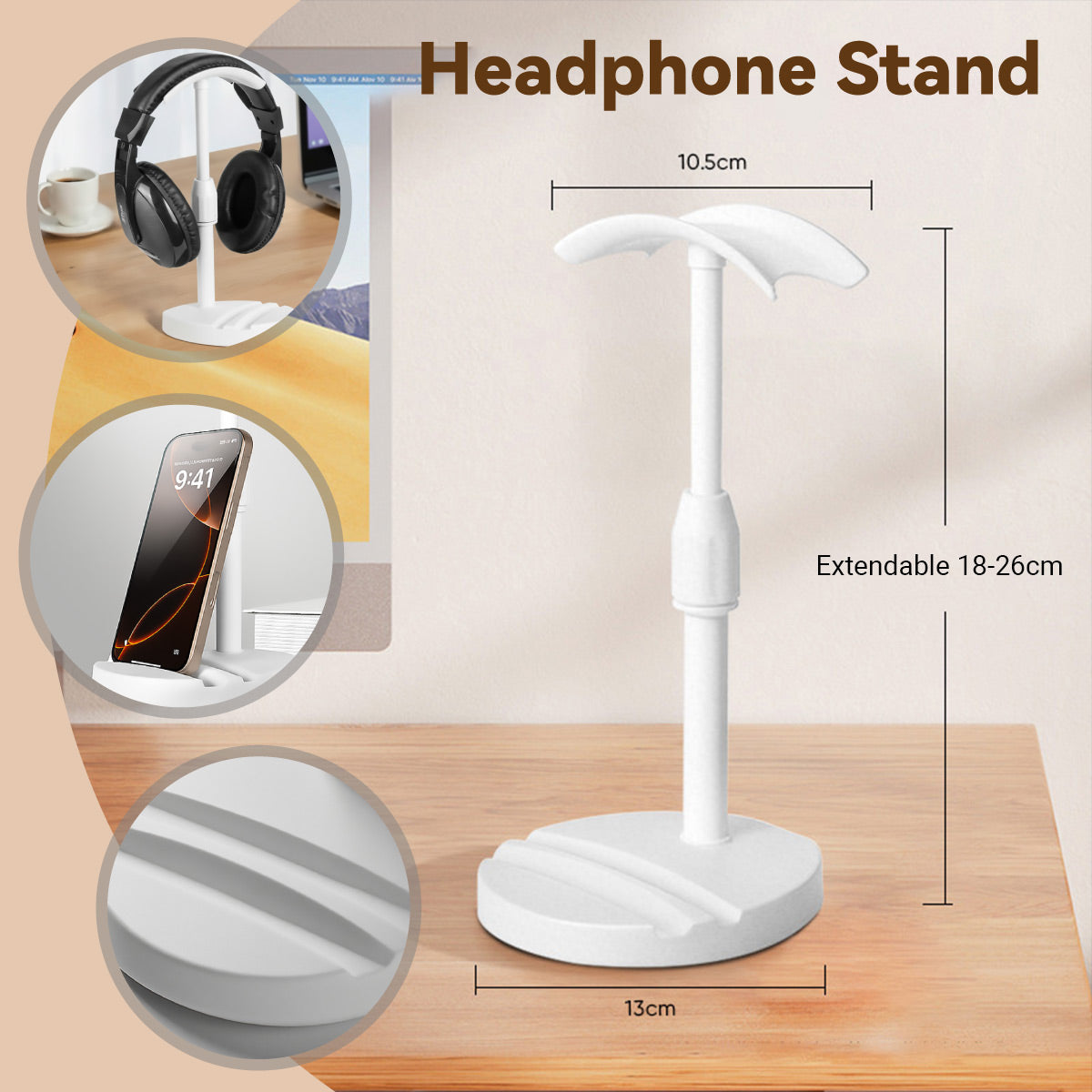 Adjustable Headphone Stand with Phone Grooves Gaming