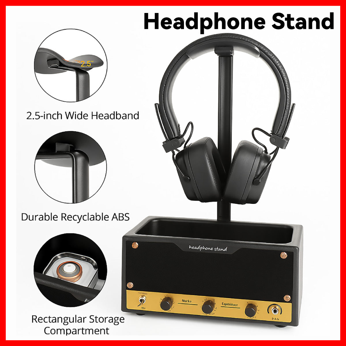 Vintage Headphone Stand with Storage Box Desk Setup