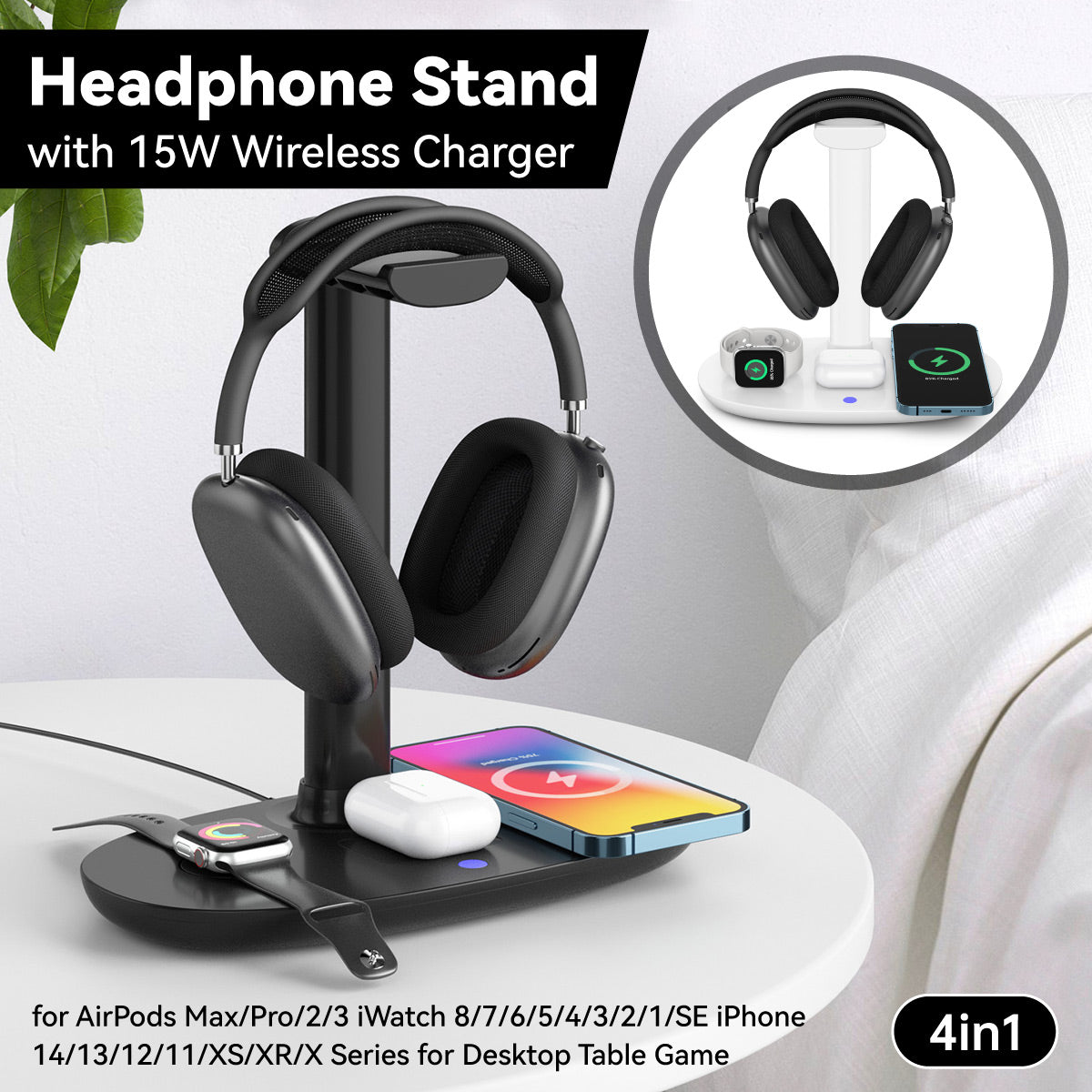 Headphone Stand Charging Station 15W Wireless Pad