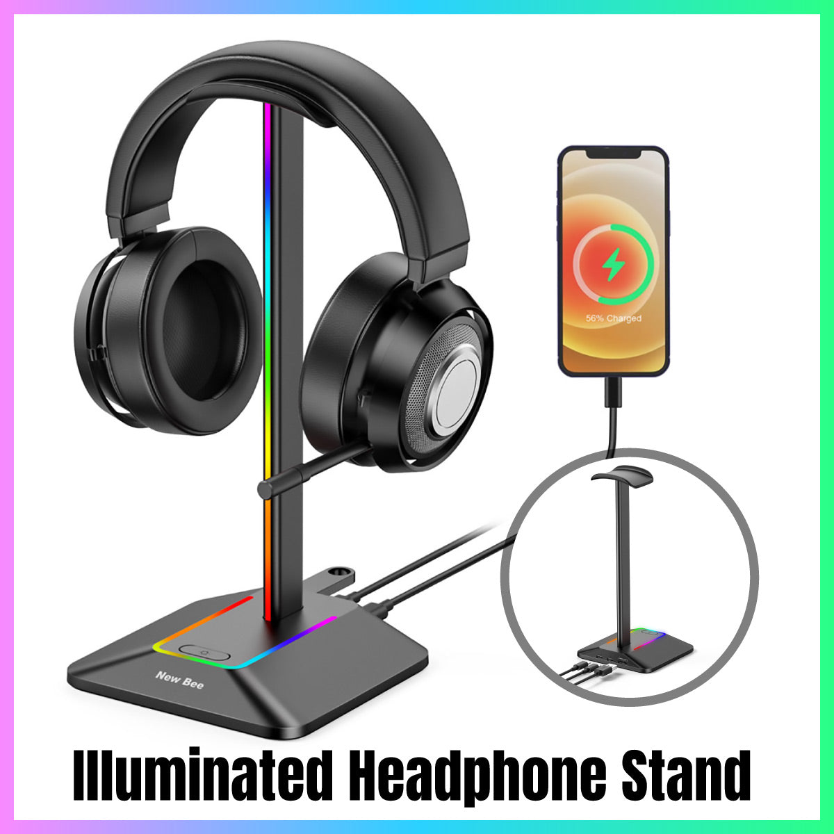 RGB Headphone Stand with USB 3.0 Hub and Type-C Ports