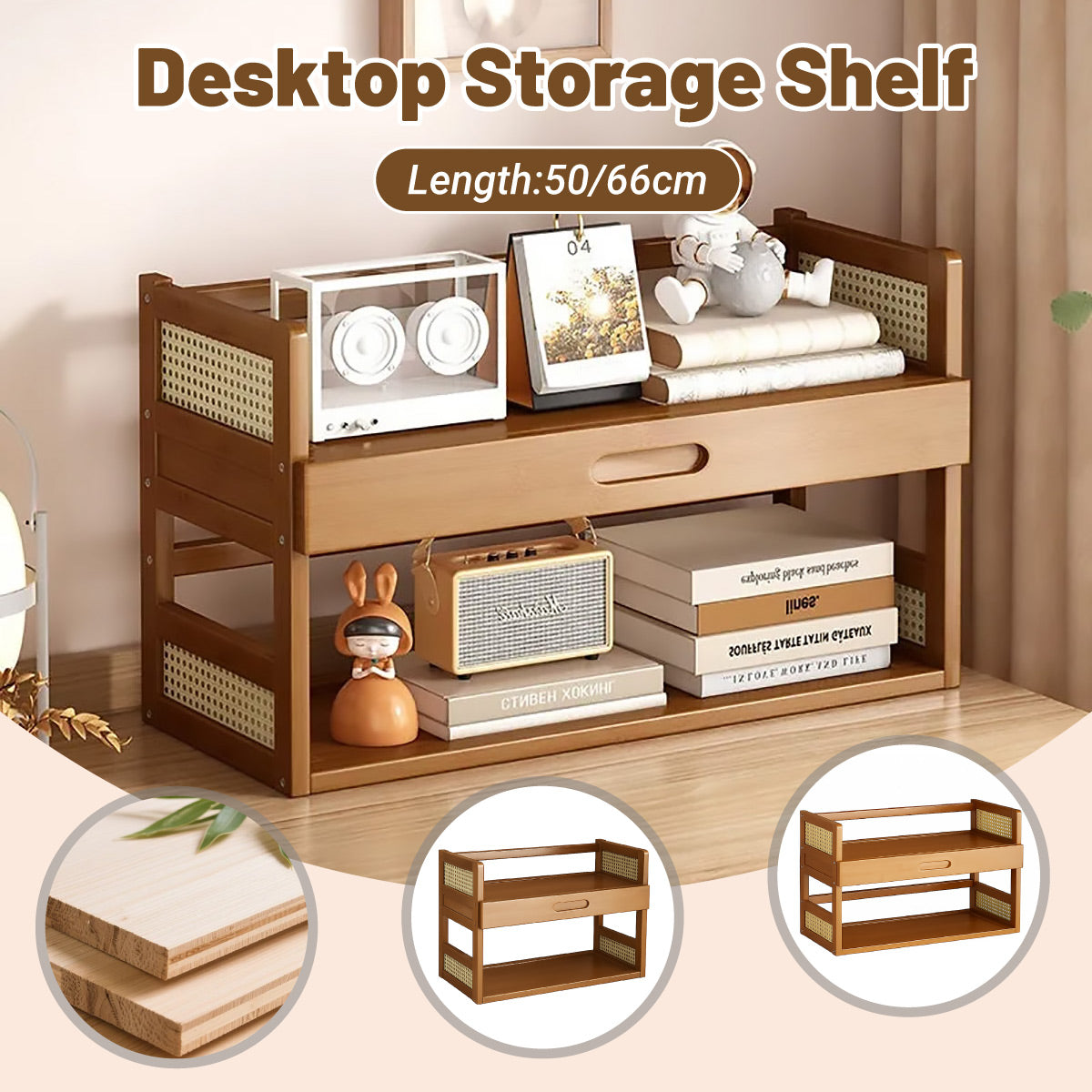 2-Tier Bamboo Desktop Storage Shelf with Drawer