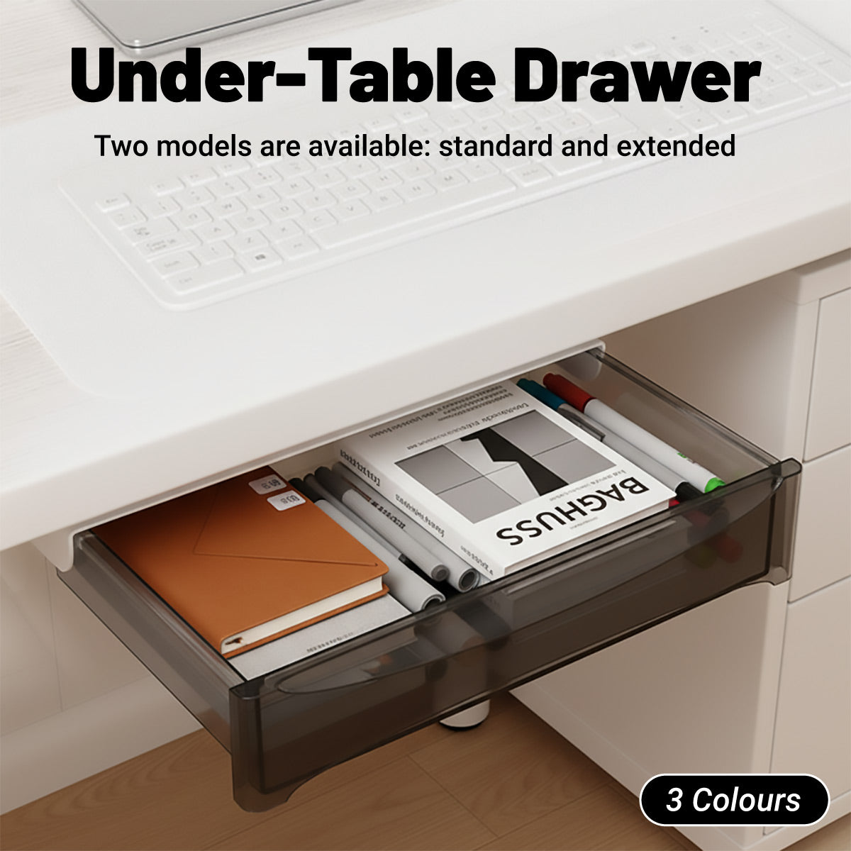 Under-Table Hidden Drawer for Desk Storage with Smooth Glide and 5kg ...