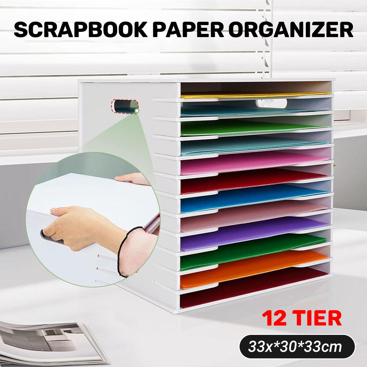 12-Tier Desktop Paper Organizer Adjustable Dividers