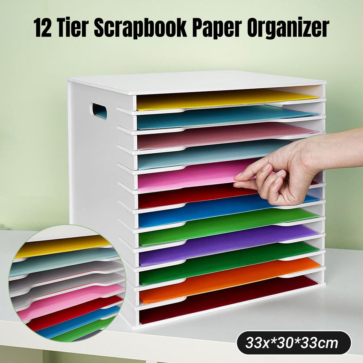 12-Tier Desktop Paper Organizer Adjustable Dividers