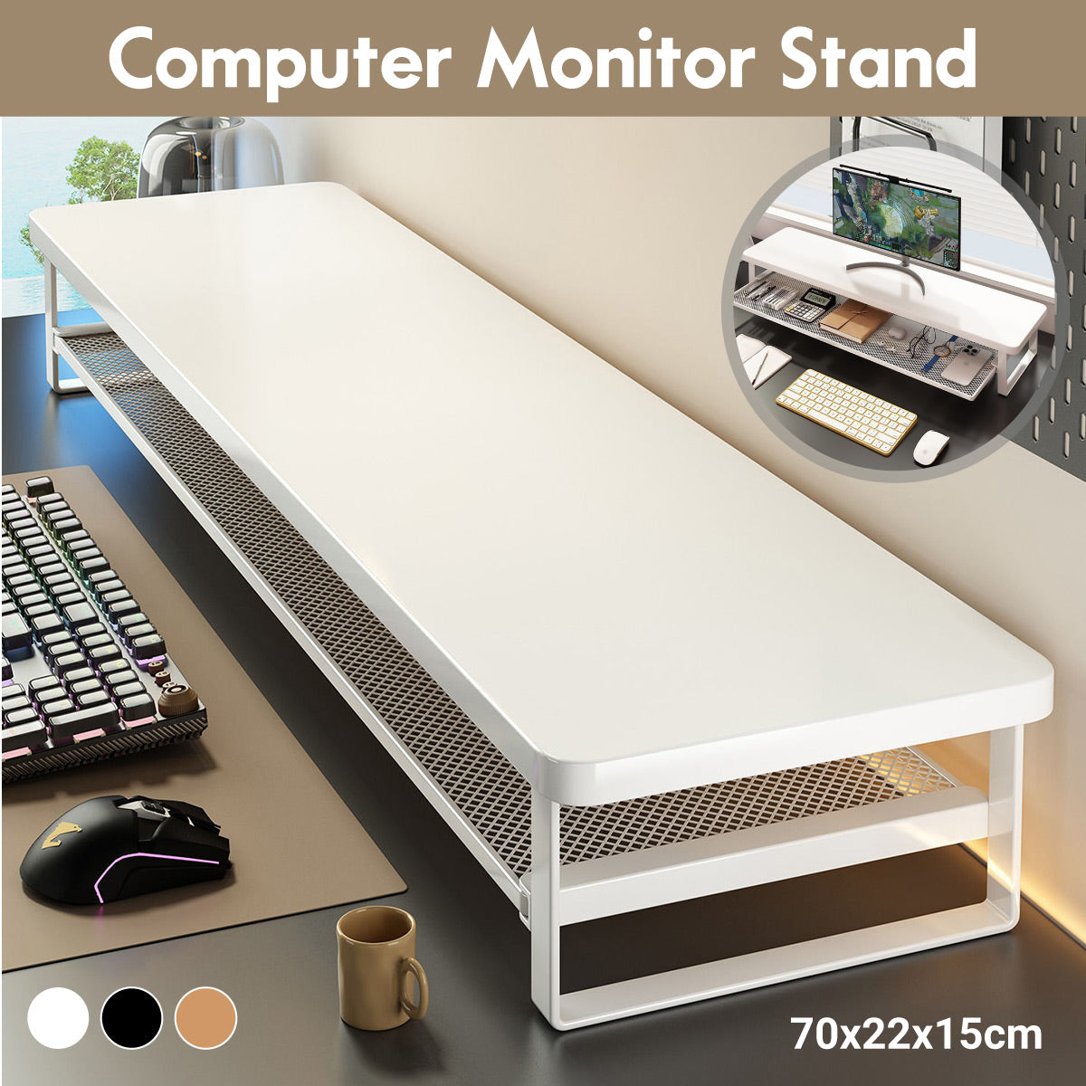 Monitor Riser Stand with Drawer for Home Office