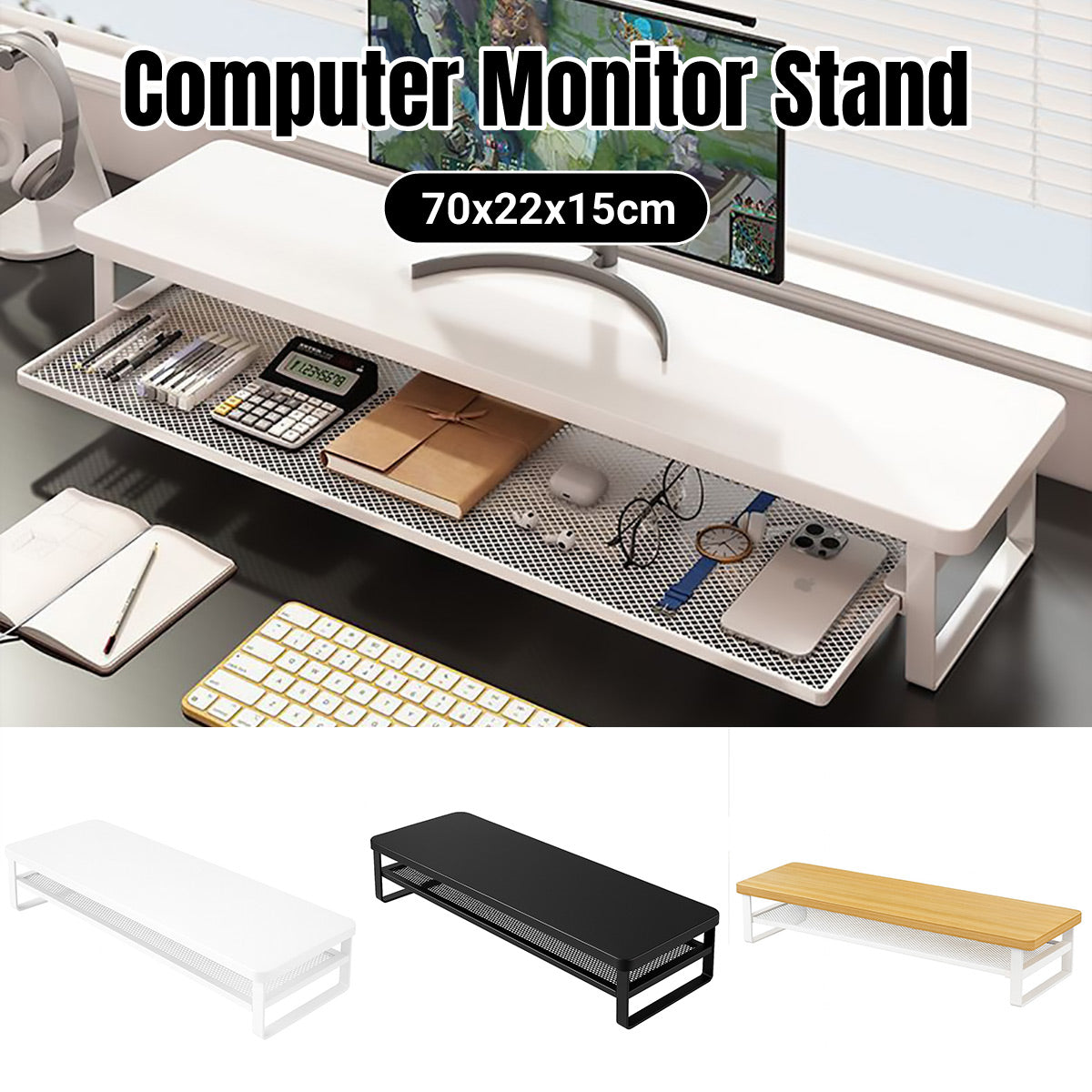 Monitor Riser Stand with Drawer for Home Office