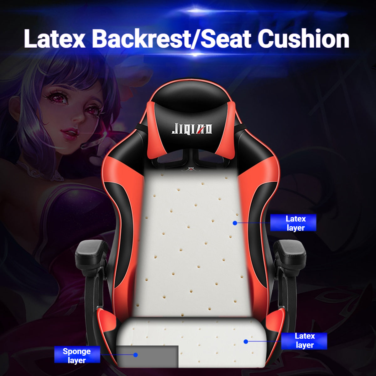 Ergonomic High-Back Gaming Chair Lumbar Headrest