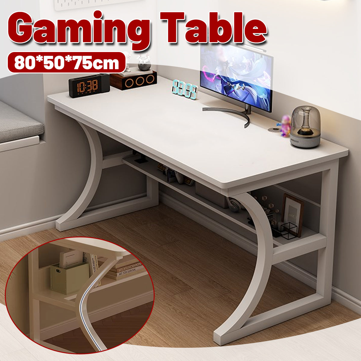 Desktop Computer Desk with Bookshelf and Sturdy Steel Frame for Home Office Study