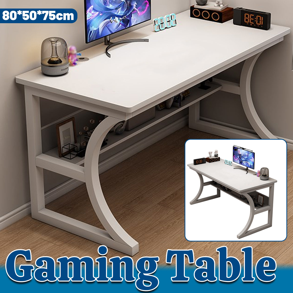 Desktop Computer Desk with Bookshelf and Sturdy Steel Frame for Home Office Study