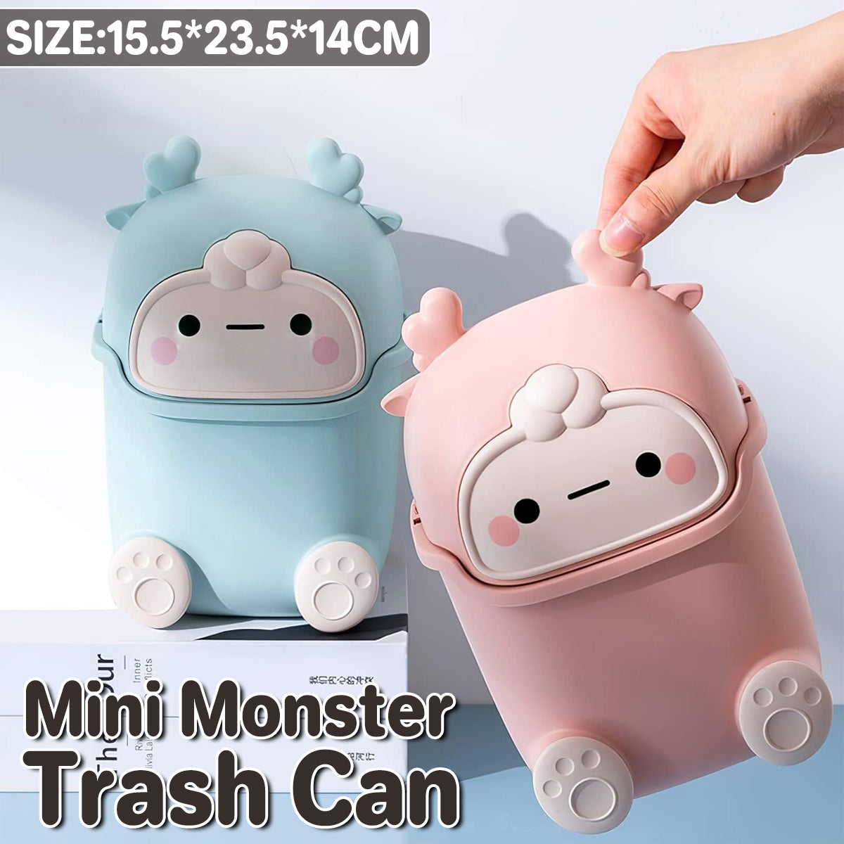 Mini Monster Desktop Trash Can with Flip-Top Lid