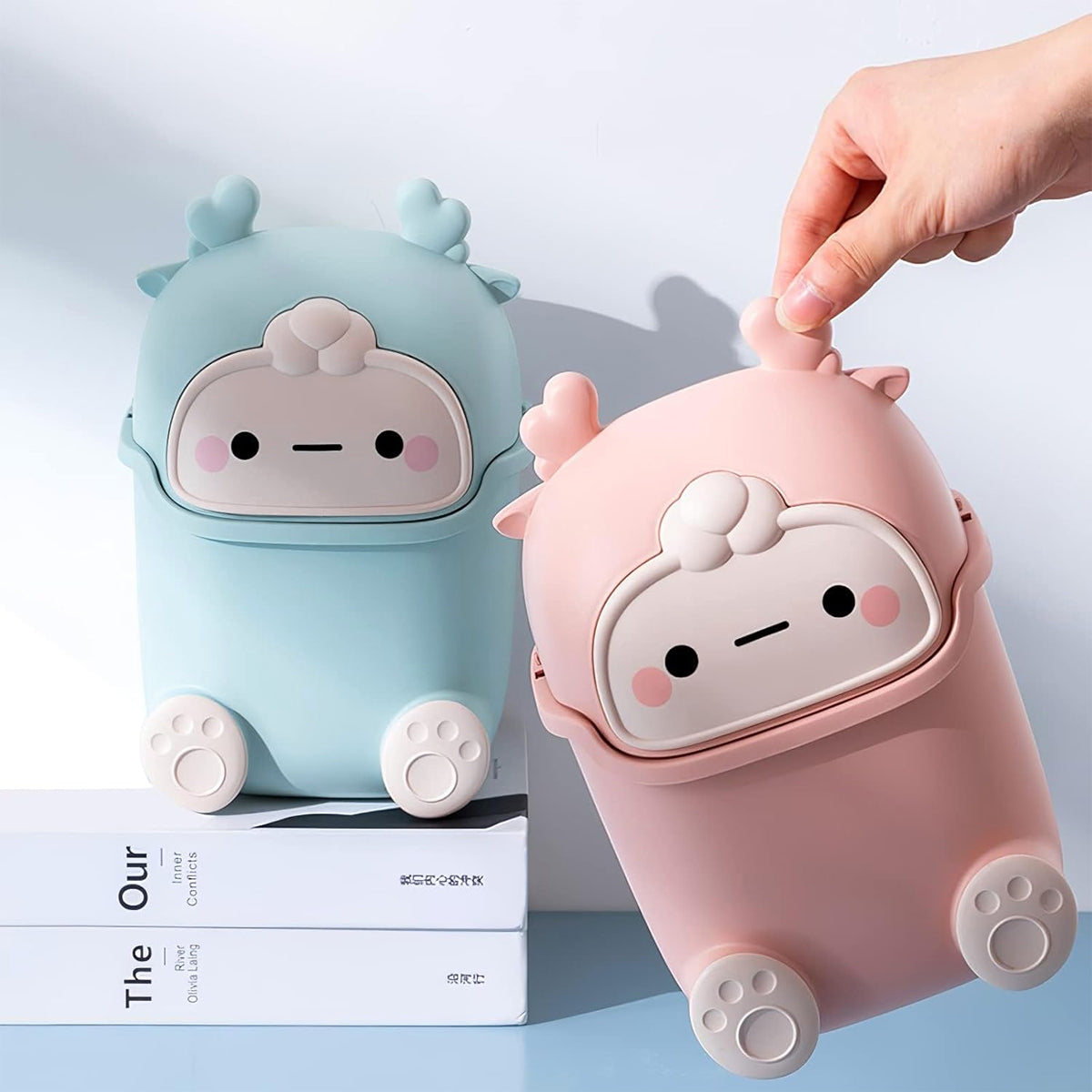 Mini Monster Desktop Trash Can with Flip-Top Lid