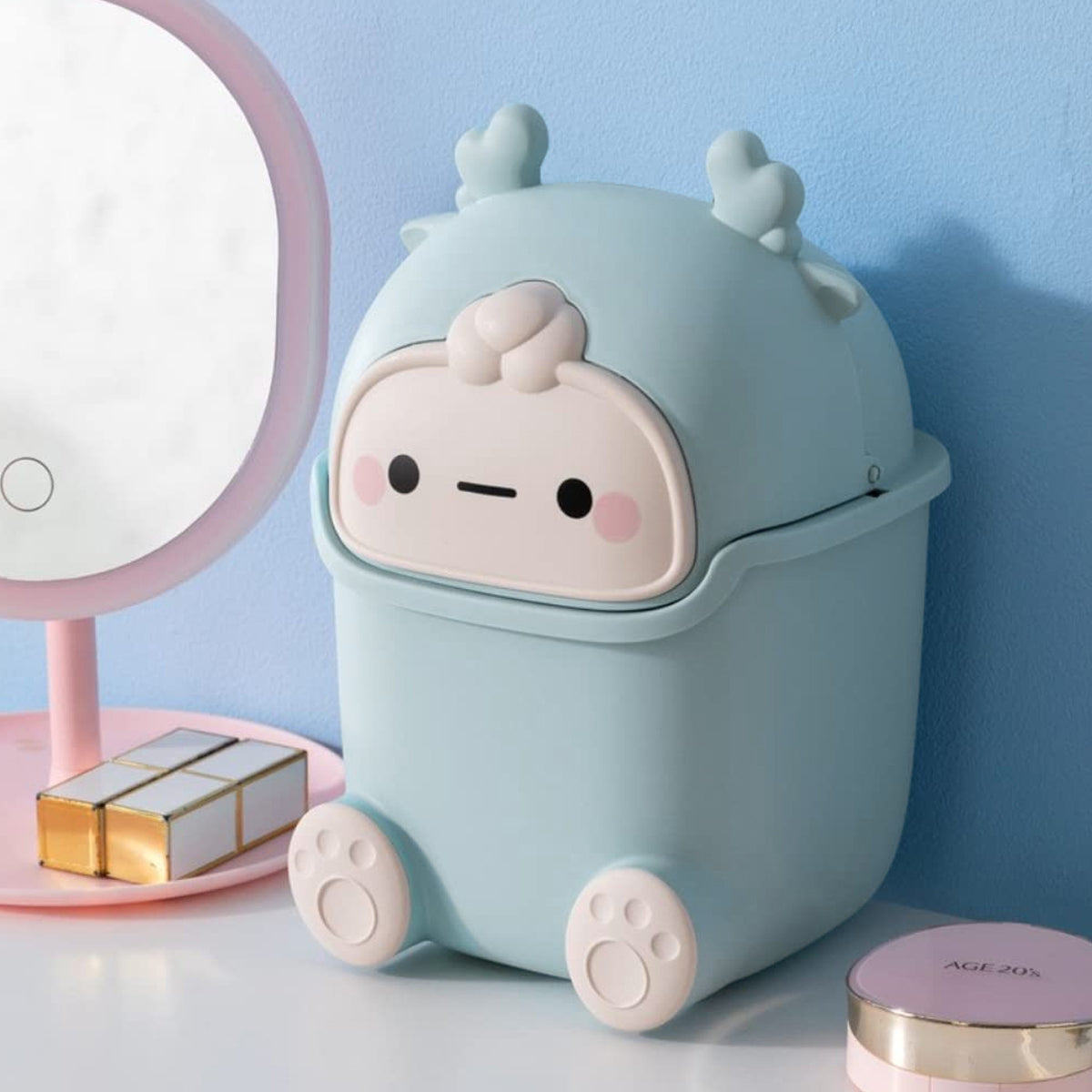 Mini Monster Desktop Trash Can with Flip-Top Lid