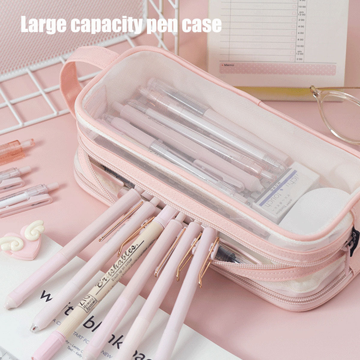 Transparent Mesh Pencil Case Large Capacity Metal Zippers