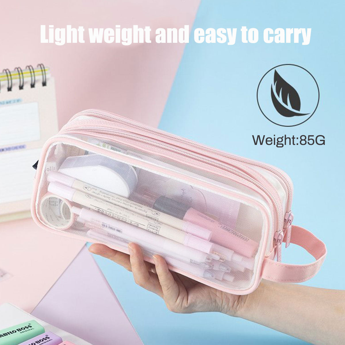 Transparent Mesh Pencil Case Large Capacity Metal Zippers