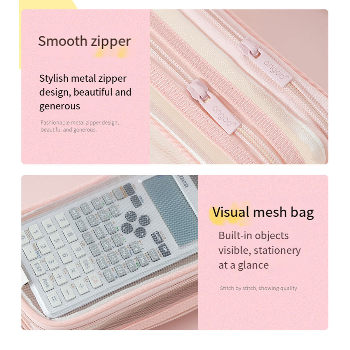 Transparent Mesh Pencil Case Large Capacity Metal Zippers