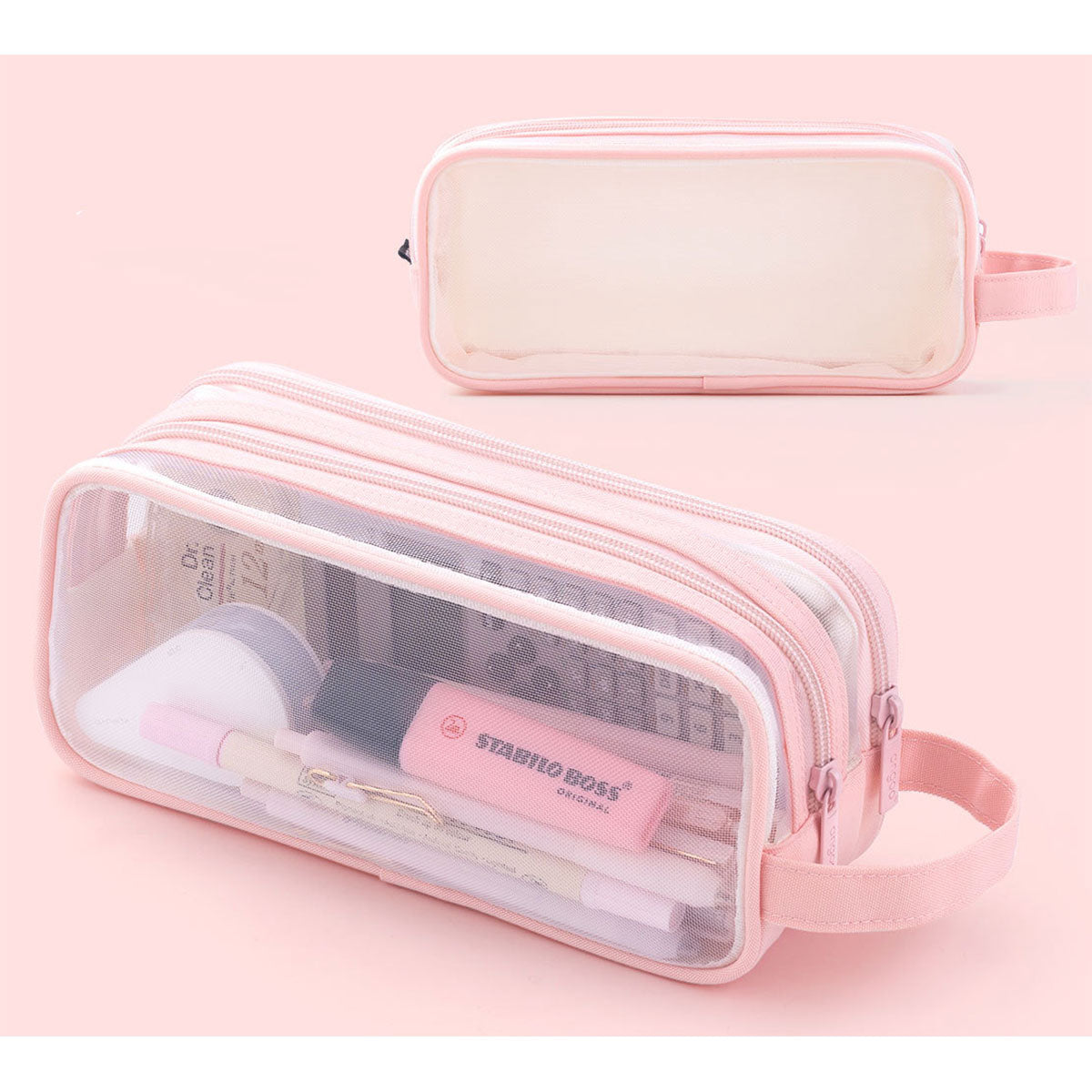 Transparent Mesh Pencil Case Large Capacity Metal Zippers