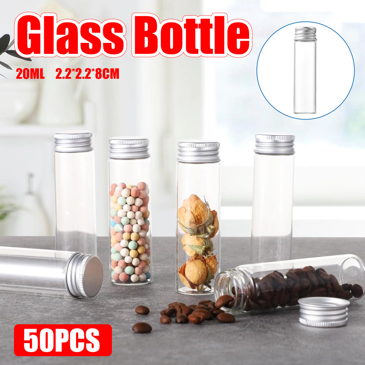 50pcs 20ml Glass Jars with Aluminium Screw Lid