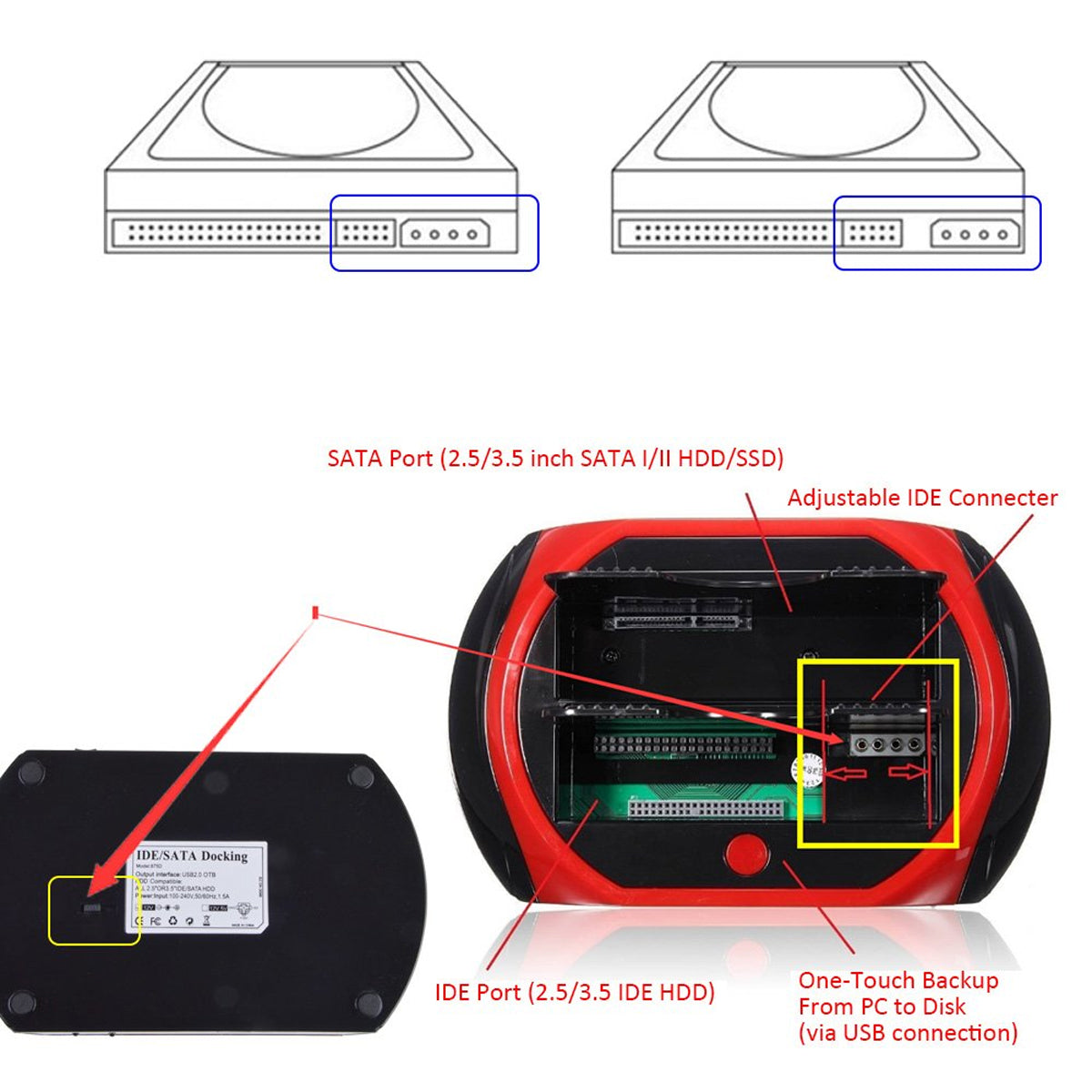 Dual SATA IDE HDD Docking Station 2.5 3.5 Inch