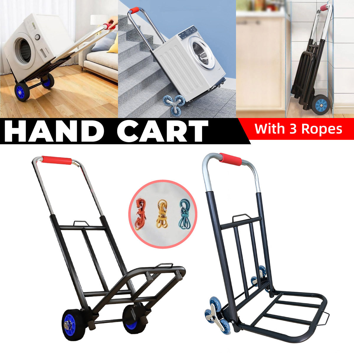 Folding Portable Hand Cart for Household Hauling and Shopping