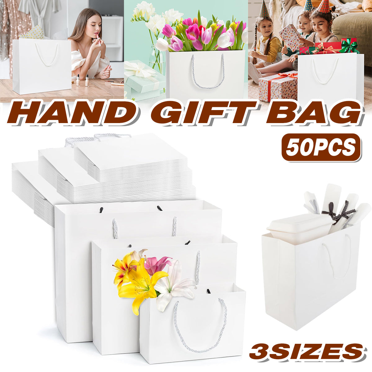 50 Pcs Kraft Paper Gift Bags Blank Shopping Handbags