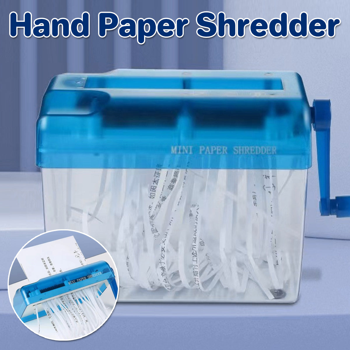 A6 Manual Paper Shredder Portable 3mm Strip Cut with Bin