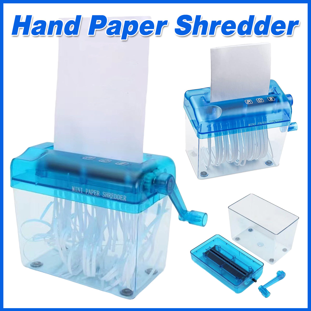 A6 Manual Paper Shredder Portable 3mm Strip Cut with Bin