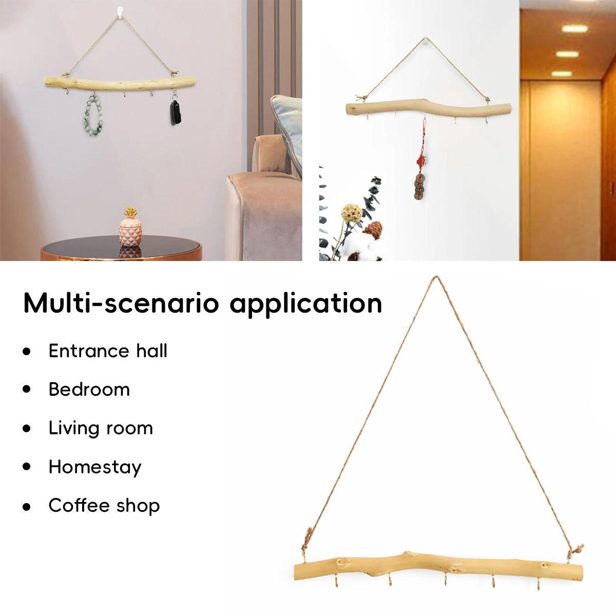 Driftwood Wall Hook Rack with 5 Hooks