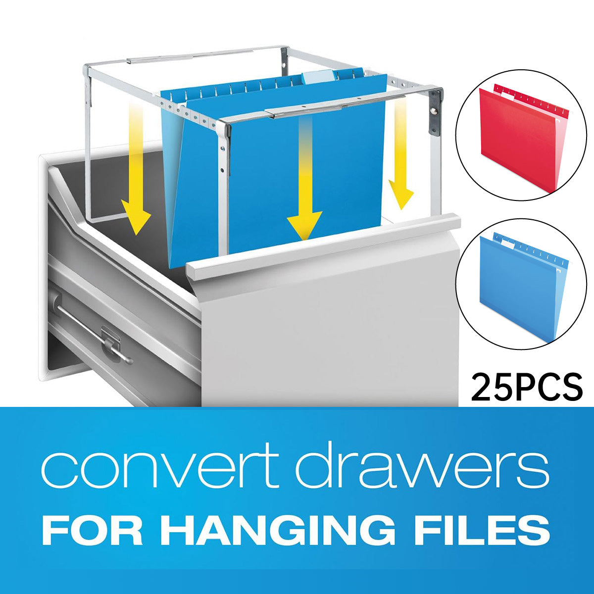 25 Pcs Foolscap Hanging File Folders with Tabs