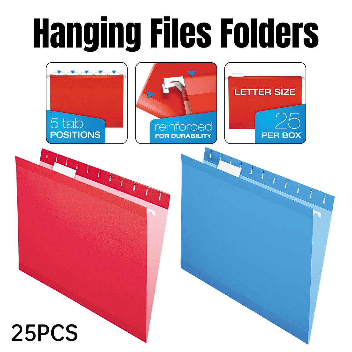 25 Pcs Foolscap Hanging File Folders with Tabs