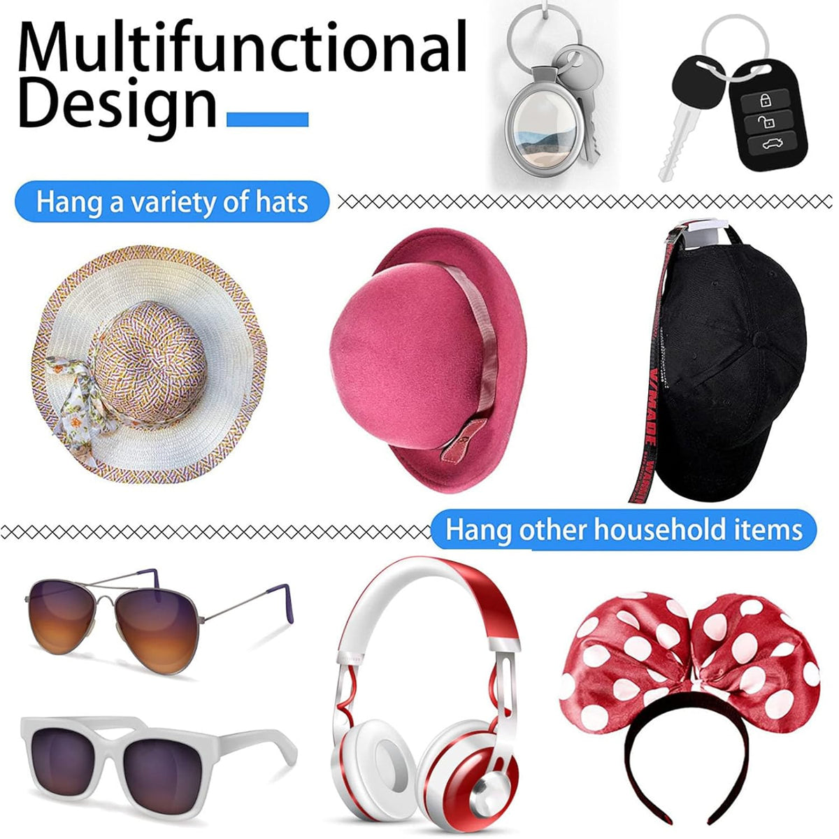 10 Pcs Self-Adhesive Hat Hooks for Wall and Door