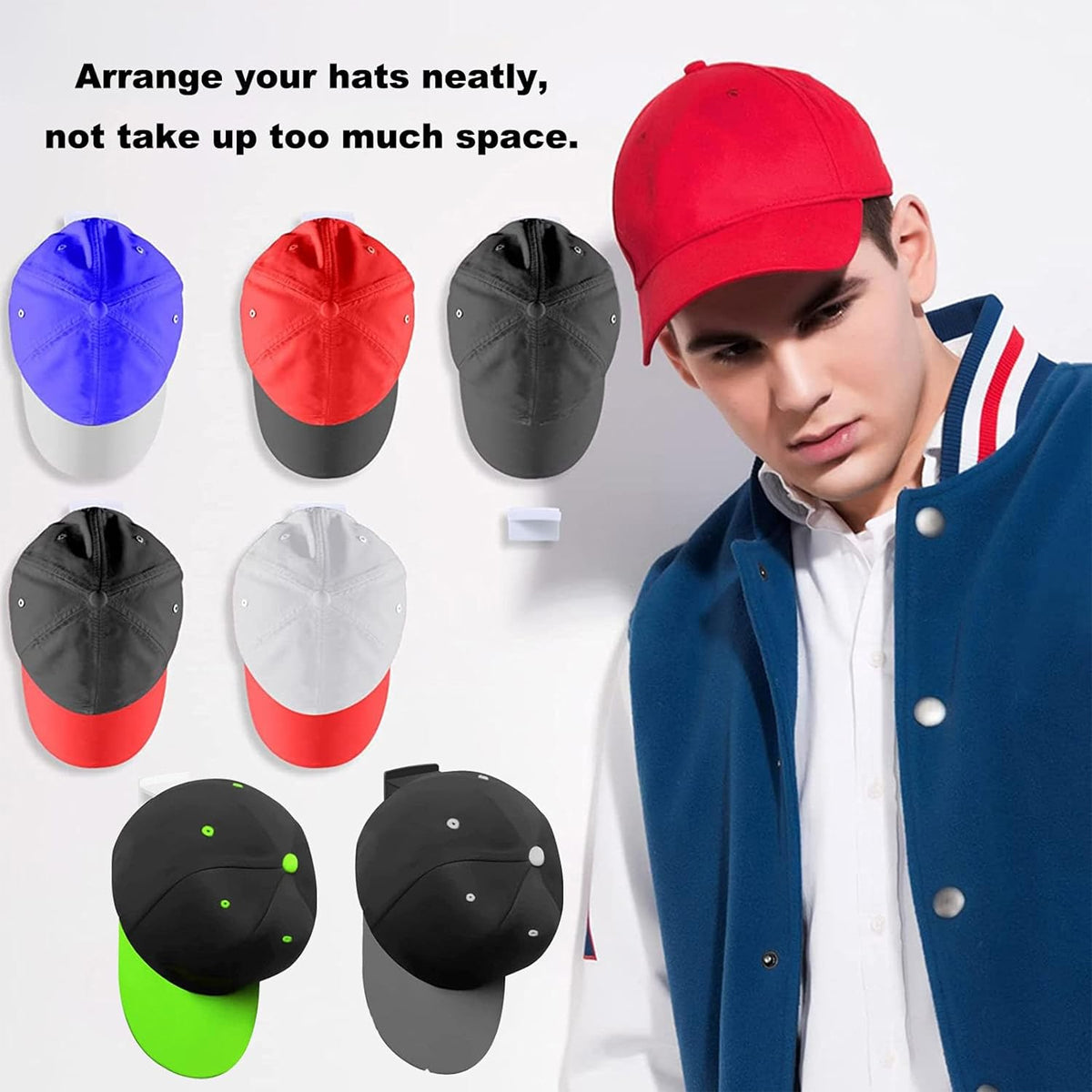 10 Pcs Self-Adhesive Hat Hooks for Wall and Door
