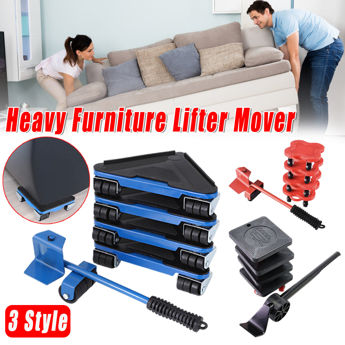 5 Pcs Furniture Lifter Kit with 360 Degree Mover Pads