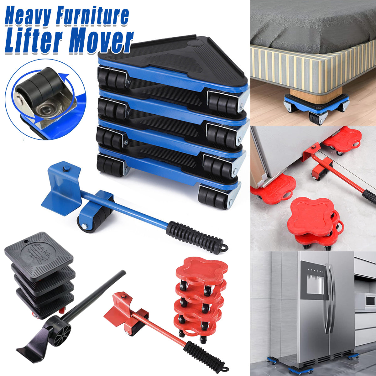 5 Pcs Furniture Lifter Kit with 360 Degree Mover Pads