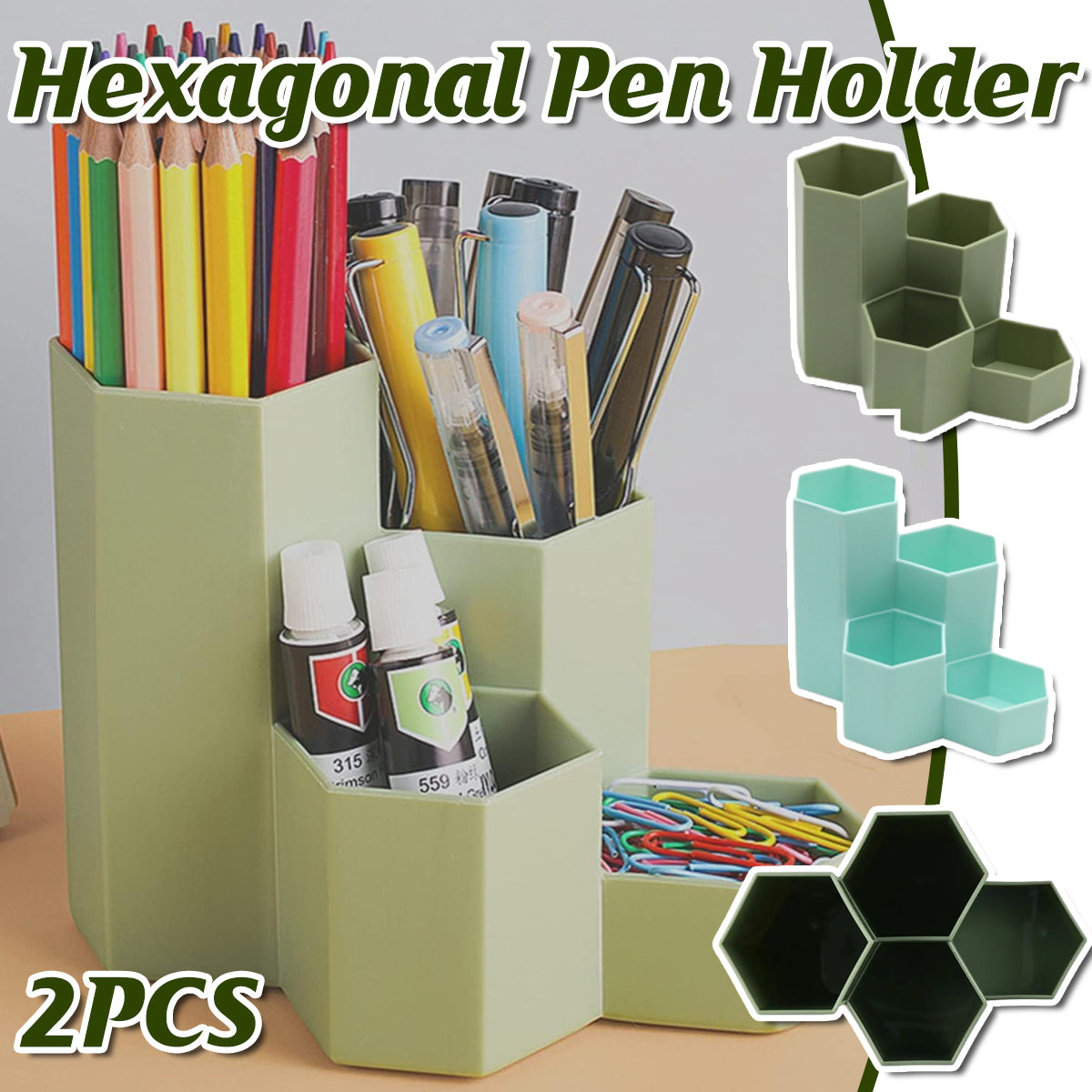 2 Pcs Hexagonal Pen Holder Macaron Colour PP Desk Organiser