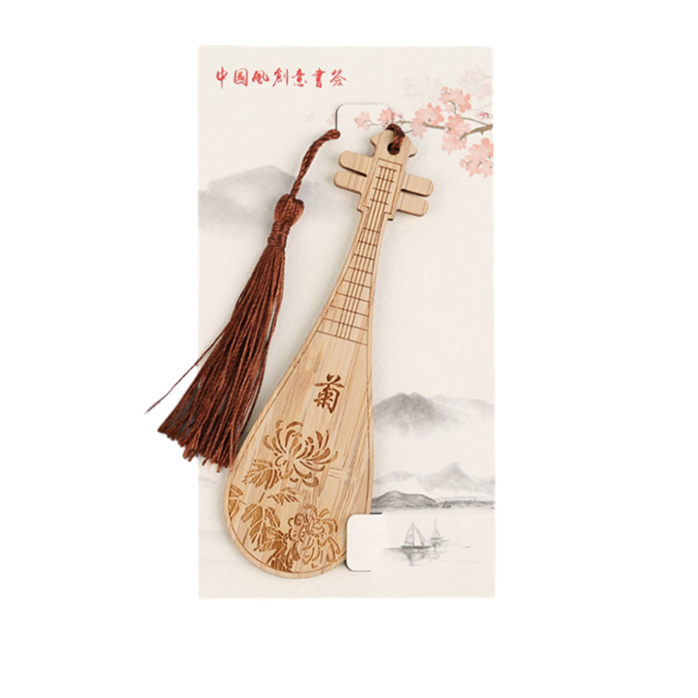 Bamboo Bookmark Chinese Style Instrument and Fan Shape
