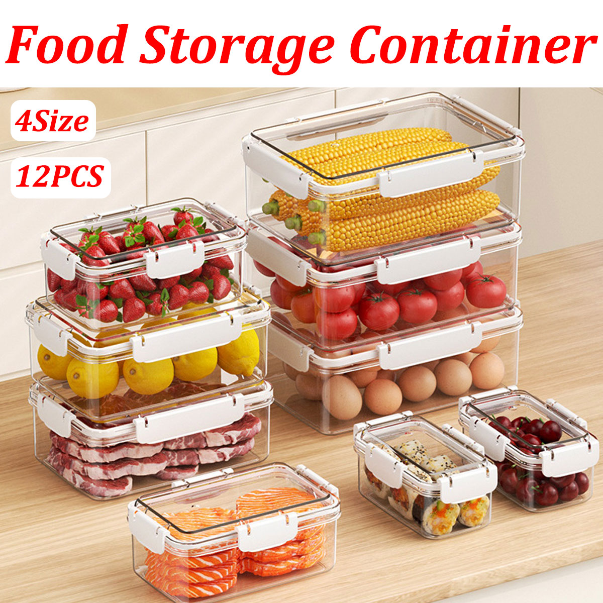 12pcs Airtight Food Storage Containers 4 Sizes