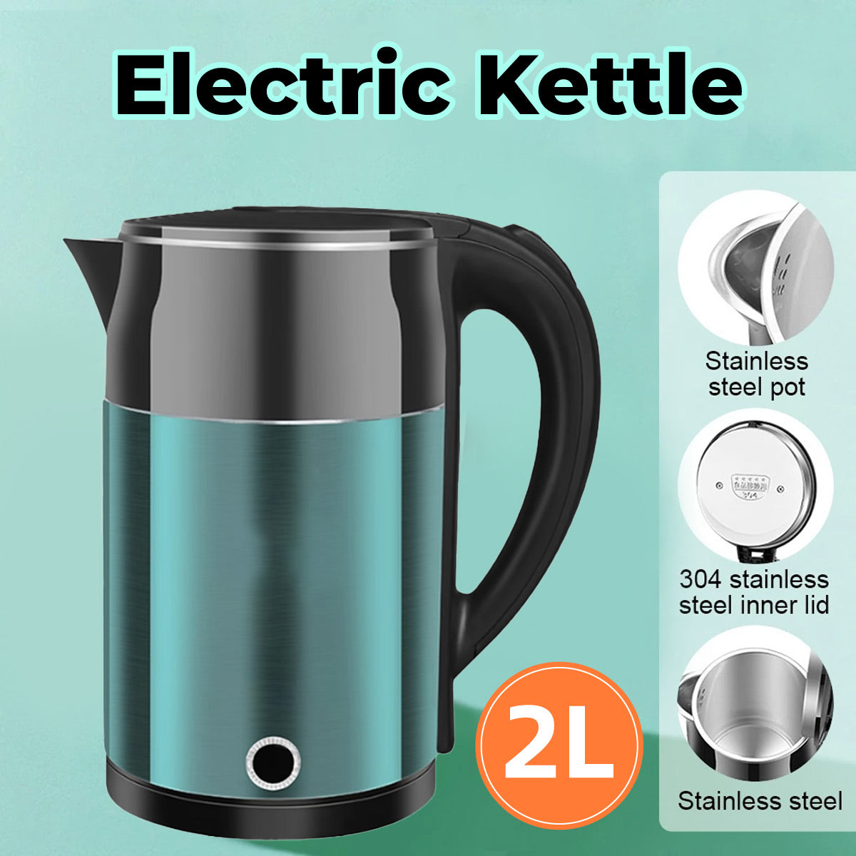 2L Steel Electric Kettle Anti-Scald Double Layer