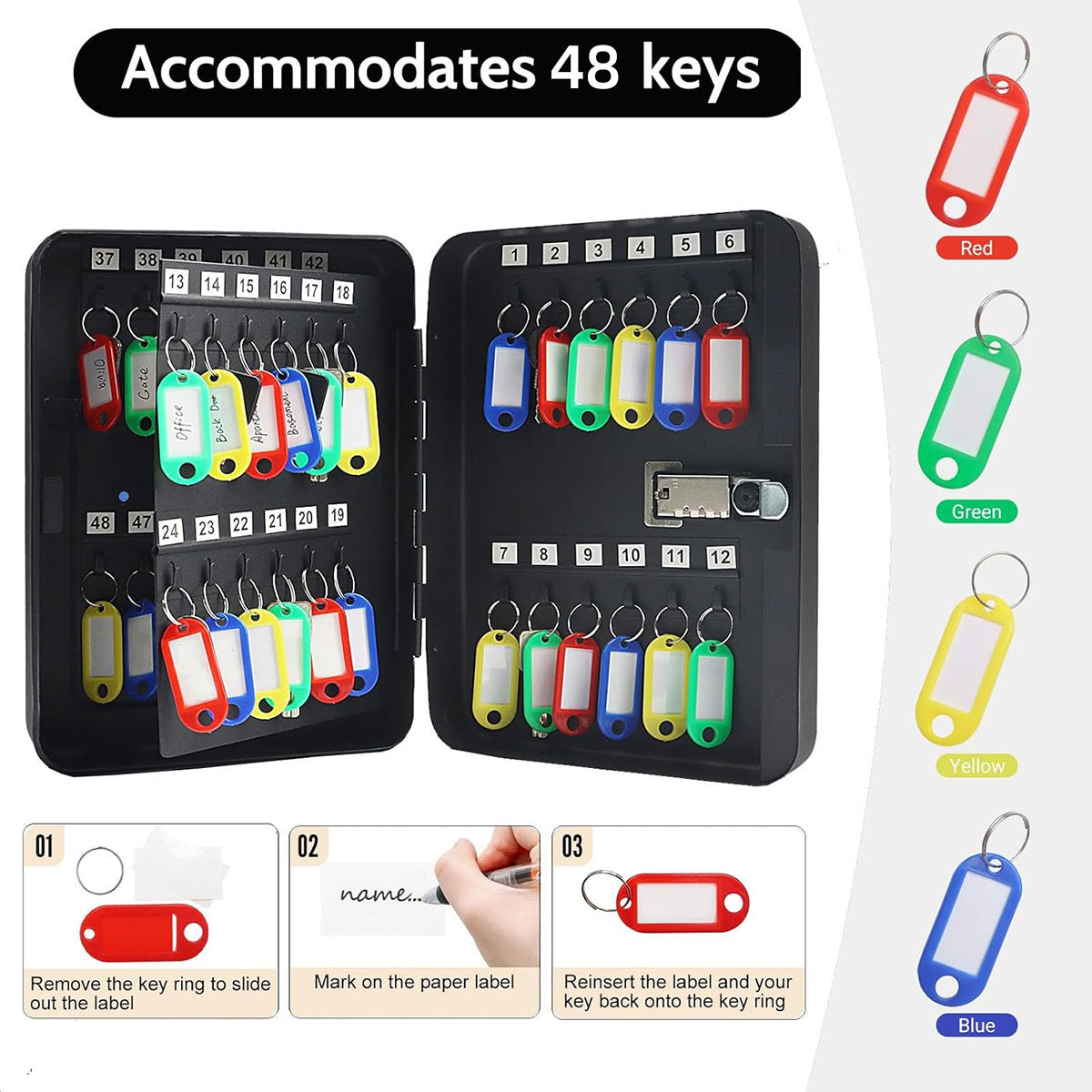 Wall-Mounted Key Box 3-Digit Password Lock 48 Keys
