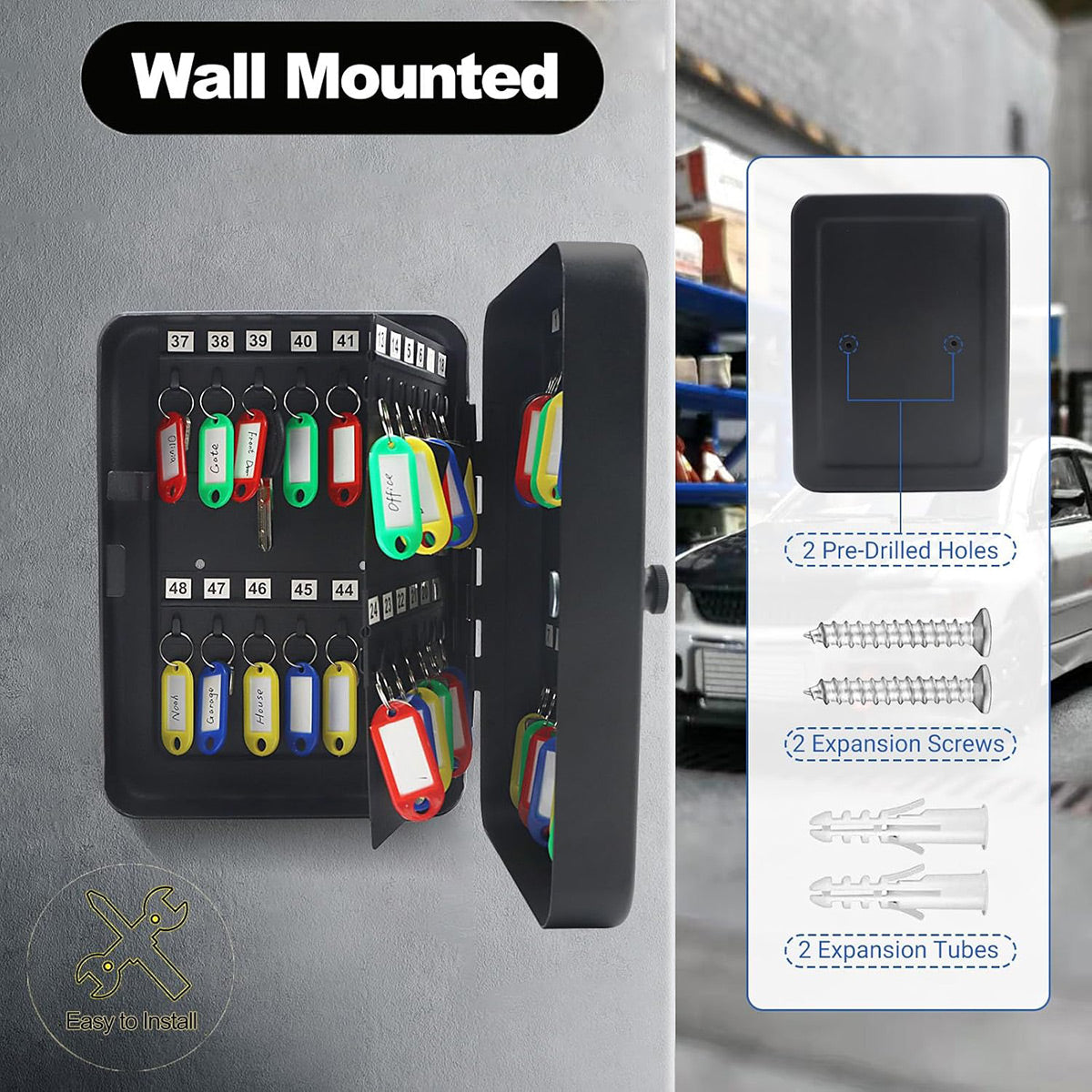 Wall-Mounted Key Box 3-Digit Password Lock 48 Keys