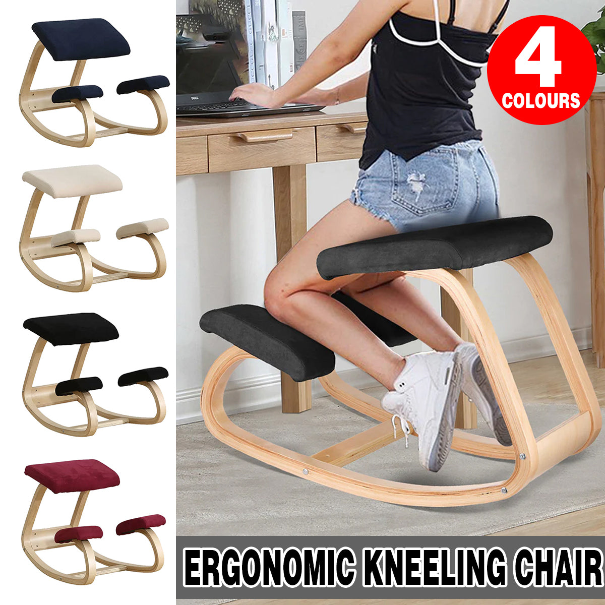 Ergonomic Kneeling Chair Rocking Stool with Cushions