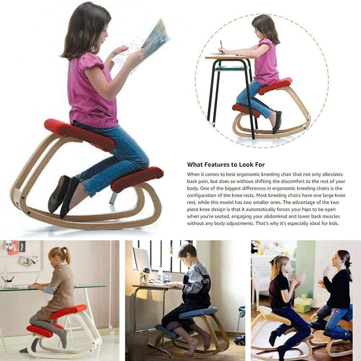 Ergonomic Kneeling Chair Rocking Stool with Cushions