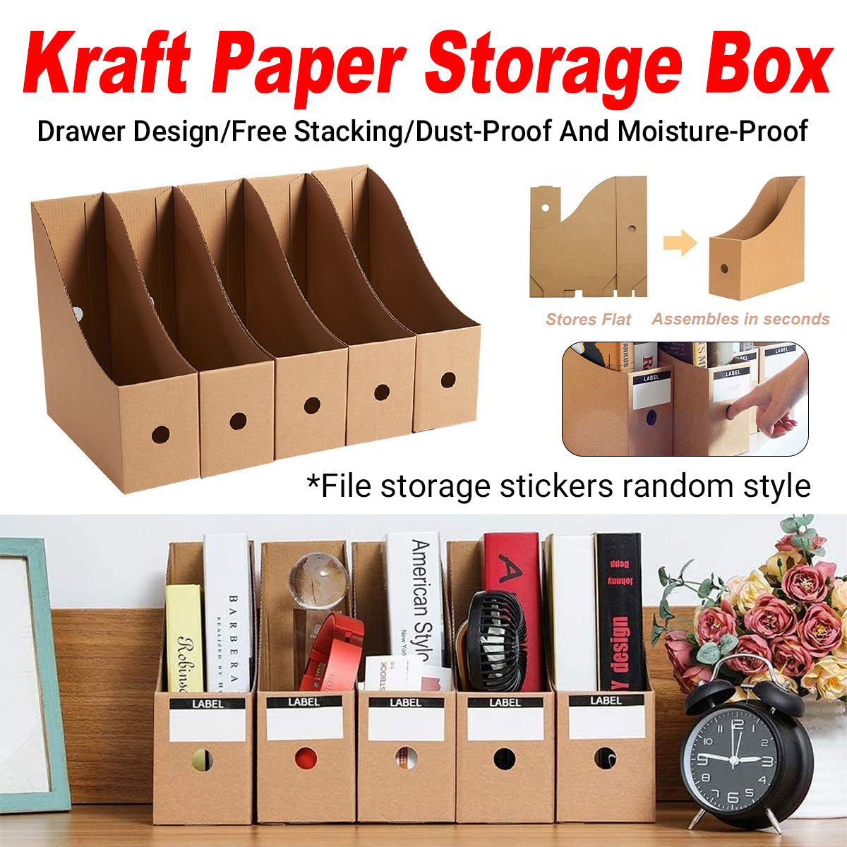 Kraft Paper Desktop Book and File Storage Box Water-Resistant