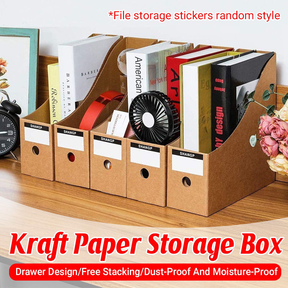 Kraft Paper Desktop Book and File Storage Box Water-Resistant