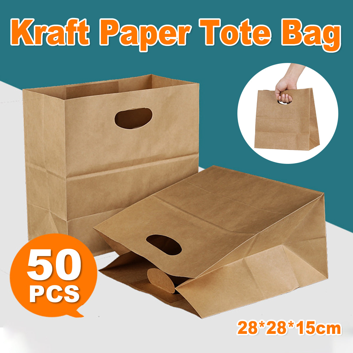 50pcs Kraft Paper Tote Bags with Die-Cut Handles
