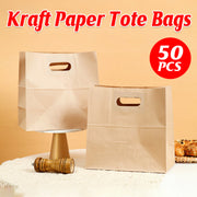 50pcs Kraft Paper Tote Bags with Die-Cut Handles